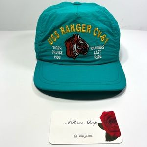 Vintage AADCO Made in USA Aqua 1993 USS Ranger CV-61 Embroidered Snapback Hat